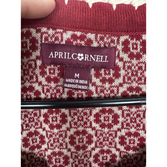 April Cornell Red Floral Embroidered Cardigan Sweater Cotton Size Medium - Picture 5 of 7